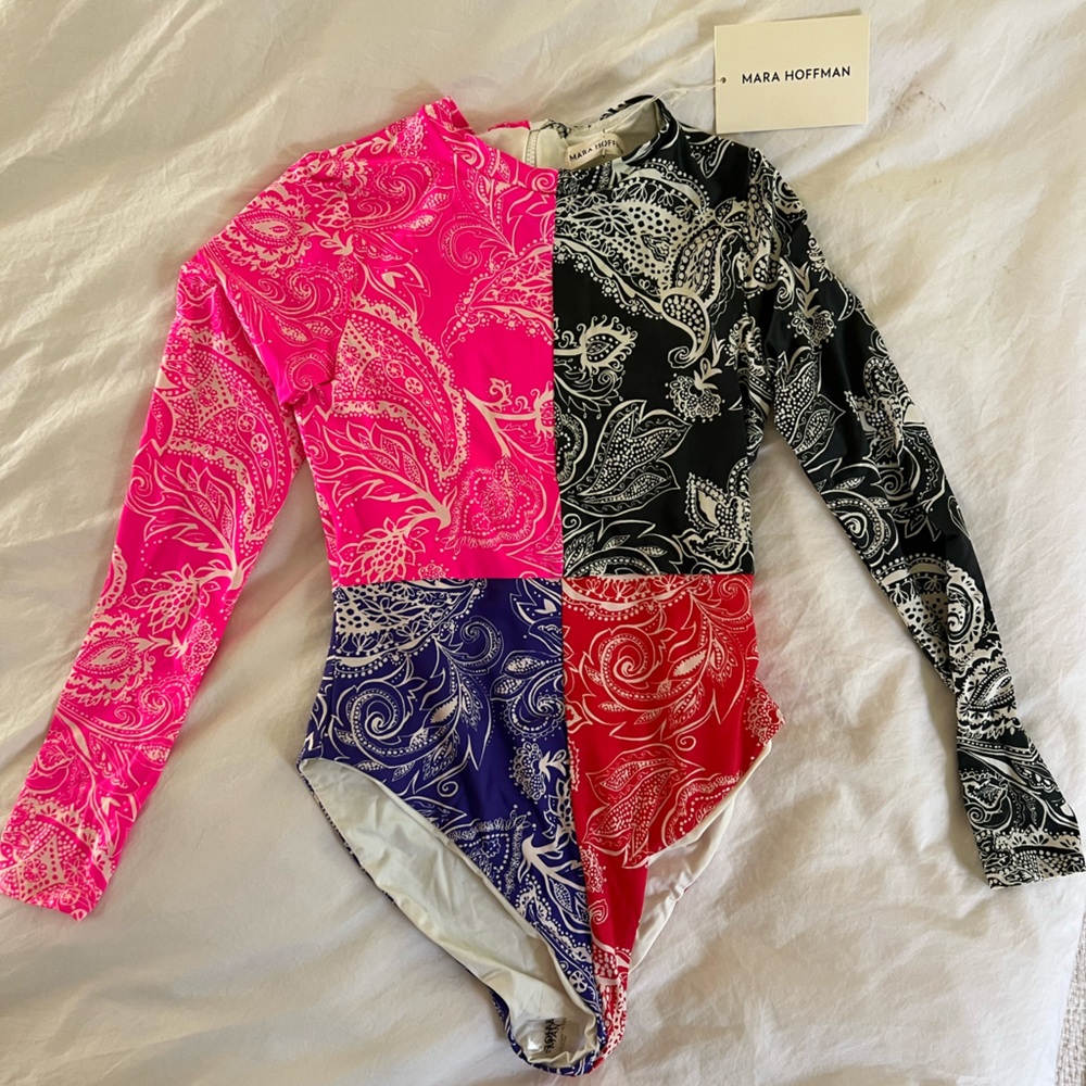 MARA HOFFMAN Reese Rash Guard One Piece swimsuit NWT